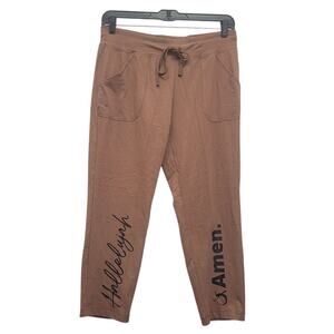 Hand Printed New Athletic Works Womens Medium Petite Hallelujah Amen Yoga Pants